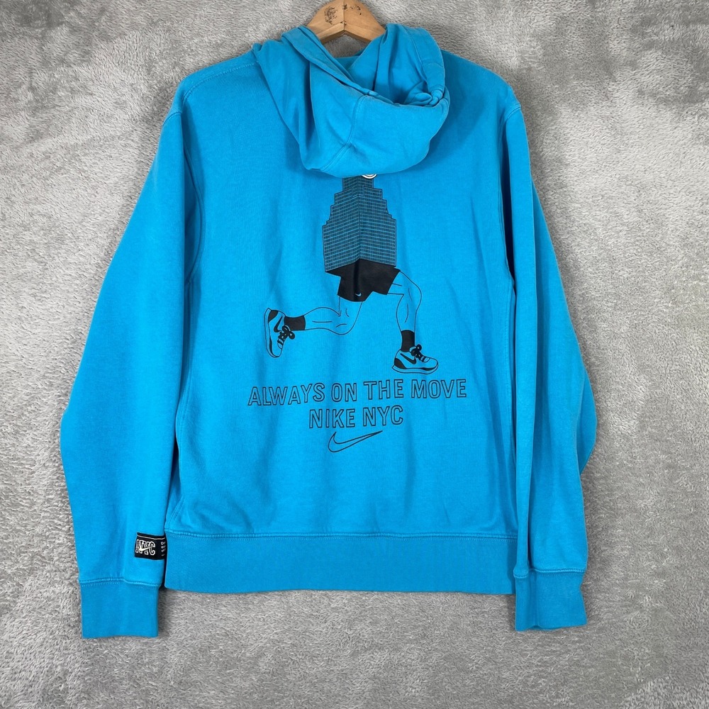 Nike NYC Hoodie Mens Medium Blue Always On The Move Graphic‎ Pullover Sweatshirt